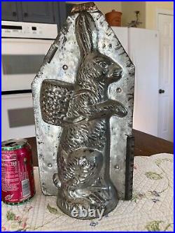 Huge Antique Metal Chocolate Mold- Rabbit/ Bunny with Basket 14