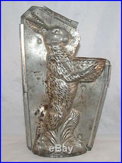 Large Antique Easter Bunny Standing Rabbit With Basket Chocolate Mold Candy Tin
