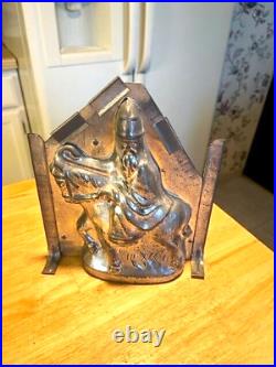 LATE 1800S EARLY 1900S SANTA CLAUS CHOCOLATE MOLD 2 PIECES ON HORSEBACK With STAFF