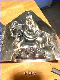 LATE 1800S EARLY 1900S SANTA CLAUS CHOCOLATE MOLD 2 PIECES ON HORSEBACK With STAFF