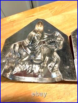 LATE 1800S EARLY 1900S SANTA CLAUS CHOCOLATE MOLD 2 PIECES ON HORSEBACK With STAFF