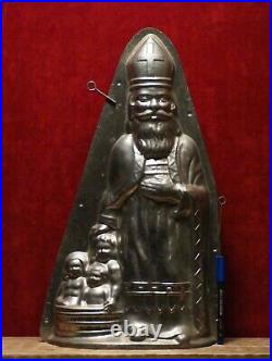 Large Antique two part chocolate mold Saint Nick Santa 20.8 inch Free Shipping