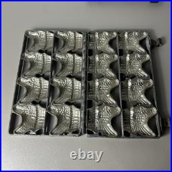 Lot 2 Antique Chicken Rabbit Easter Bunny Hinged Steel Tin Chocolate Candy Mold