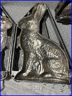 Lot 2 Early Antique Rabbit Chocolate Metal Hinged Molds 11 6 Primitives Cage