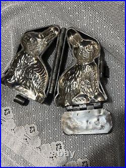 Lot 2 Early Antique Rabbit Chocolate Metal Hinged Molds 11 6 Primitives Cage