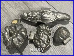 Lot Of 4 Antique Hinged Pewter Ice Cream or Chocolate Mold