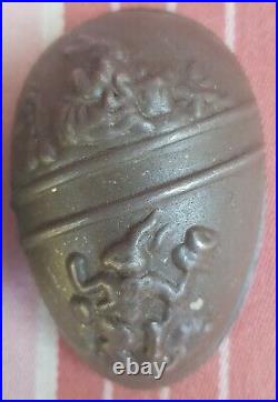 Lot Of Three 1/2 Eggs Bunny Rabbit Hase Hair Metal Chocolate Mold Antique