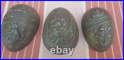 Lot Of Three 1/2 Eggs Bunny Rabbit Hase Hair Metal Chocolate Mold Antique