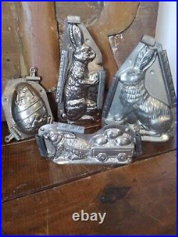 Lot of 4 Antique 1920's Chocolate Rabbit Molds double sided original clips