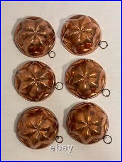 Lot of 6 Antique Individual Miniature Copper Tin Lined Jelly, Chocolate Mold