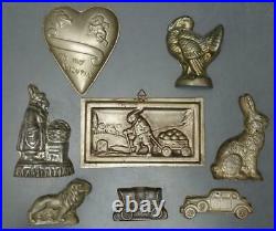 Lot of 8 Vintage Metal Tin/Aluminum Candy Chocolate Molds Holiday Decorative