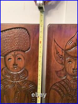 MT648 Two Antique Figiral Dutch Speculaas Hand Carved Wood Cookie Molds