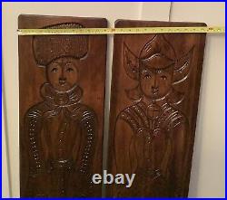 MT648 Two Antique Figiral Dutch Speculaas Hand Carved Wood Cookie Molds