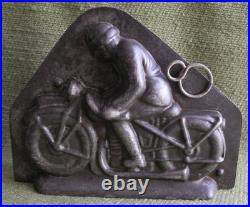 OLD ANTIQUE VINTAGE METAL CHOCOLATE MOLD SHAPE MAN ON MOTERCYCLE Harley davidson