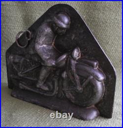 OLD ANTIQUE VINTAGE METAL CHOCOLATE MOLD SHAPE MAN ON MOTERCYCLE Harley davidson