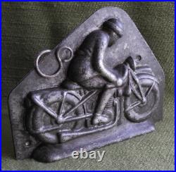 OLD ANTIQUE VINTAGE METAL CHOCOLATE MOLD SHAPE MAN ON MOTERCYCLE Harley davidson