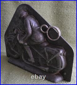 OLD ANTIQUE VINTAGE METAL CHOCOLATE MOLD SHAPE MAN ON MOTERCYCLE Harley davidson