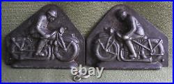 OLD ANTIQUE VINTAGE METAL CHOCOLATE MOLD SHAPE MAN ON MOTERCYCLE Harley davidson