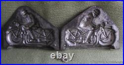 OLD ANTIQUE VINTAGE METAL CHOCOLATE MOLD SHAPE MAN ON MOTERCYCLE Harley davidson