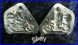 Old Antique Vintage Chocolate Candy Mold Santa-clause On The Moterbike De Haeck
