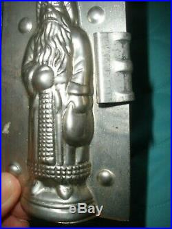Original Antique Metal Chocolate Mold French Santa with hand holding bag