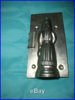 Original Antique Metal Chocolate Mold French Santa with hand holding bag