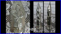 Original Antique Metal Chocolate Mold Larger French Santa with hand in satchel