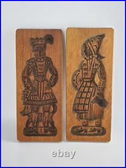 Pair of antique Hand Carved Dutch Speculaas Cookie Molds, man & woman, 12x4¾x2½