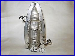 Prim Antique Chocolate Mold Santa Vtg Old Tin German Belsnickle Candy Container