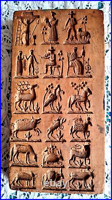 RARE ANTIQUE GERMAN Wooden Springerle Butter Cookie Mold 18 PRINT FOLK ART PRESS