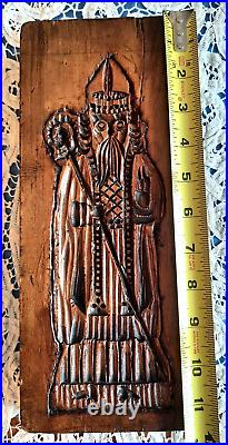 RARE ANTIQUE WOODEN Springerle Cookie Press Mold ST. NICHOLAS With CROSIER MOLD