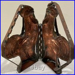 RARE Antique 2pc COPPER Chocolate Candy Ice Cream Mold ROOSTER HINGED 8.5x6x3