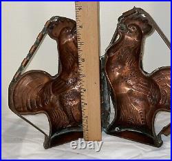 RARE Antique 2pc COPPER Chocolate Candy Ice Cream Mold ROOSTER HINGED 8.5x6x3