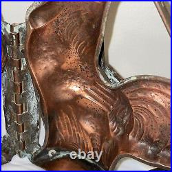 RARE Antique 2pc COPPER Chocolate Candy Ice Cream Mold ROOSTER HINGED 8.5x6x3