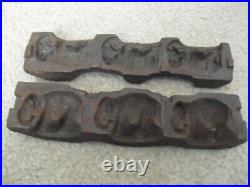 RARE Antique Cast Iron Three Small Elephant Chocolate or Other Mold