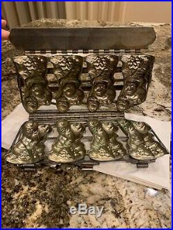 RARE Antique European Four Figure Hinged Santa Chocolate Mold, withtree and gifts
