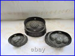 RARE! Antique Thistle, 3 Fruit & Pear Pudding Mold Tin Jelly Cake Food Set of 3 RARE! Antique Thistle, 3 Fruit & Pear Pudding Mold Tin Jelly Cake Food Set of 3