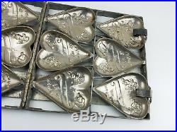 RARE Antique / Vintage Chocolate MOLD 6 Large Valentines Day Cupid Hearts BIG