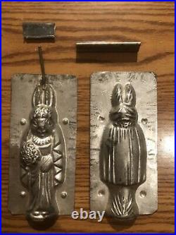 RARE Antique Vintage Metal Chocolate MOLD BRIDE EASTER BUNNY with Clips