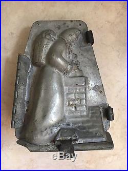 RARE Antique Vtg Christmas Chocolate Mold of OLD Santa Marked # 45 Cast Metal