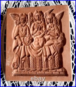 RARE GERMAN CERAMIC Springerle Cookie Stamp Press Mold ANGELS WITH CHRIST CHILD