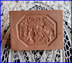 RARE GERMAN CERAMIC Springerle Cookie Stamp Press Mold OCTAGON NATIVITY SCENE