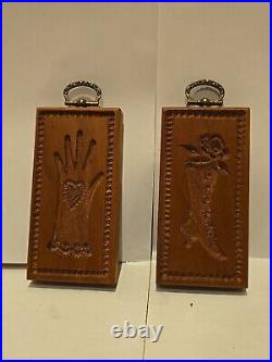 RARE RETIRED GENE WILSON Wooden Cookie Stamp MOLD Boot And Hand Flowers 2004