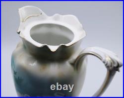 RS PRUSSIA CHOCOLATE POT CREAMER & SUGAR SWANS PATTERN MOLD 508 c1900