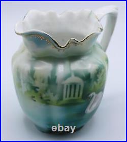 RS PRUSSIA CHOCOLATE POT CREAMER & SUGAR SWANS PATTERN MOLD 508 c1900