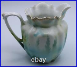 RS PRUSSIA CHOCOLATE POT CREAMER & SUGAR SWANS PATTERN MOLD 508 c1900