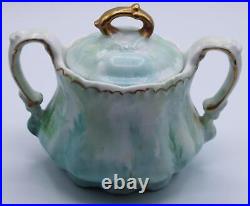 RS PRUSSIA CHOCOLATE POT CREAMER & SUGAR SWANS PATTERN MOLD 508 c1900