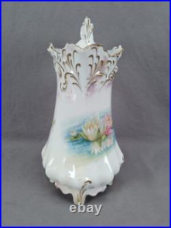 RS Prussia Plume Mold Water Lily Pattern & Gold Chocolate Pot C. 1904-1910