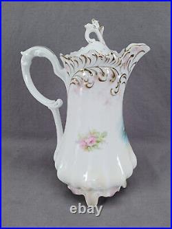 RS Prussia Plume Mold Water Lily Pattern & Gold Chocolate Pot C. 1904-1910