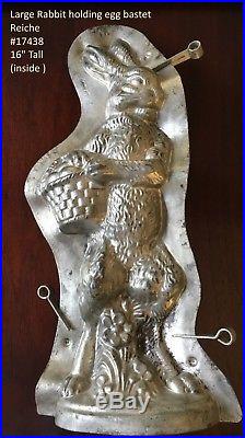 Rabbit standing with basket, 16 Tall Vintage antique Metal Chocolate Mold